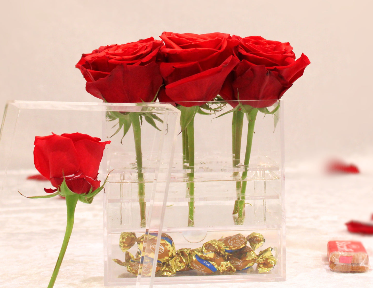Classy Acrylic Rose Box with Drawer